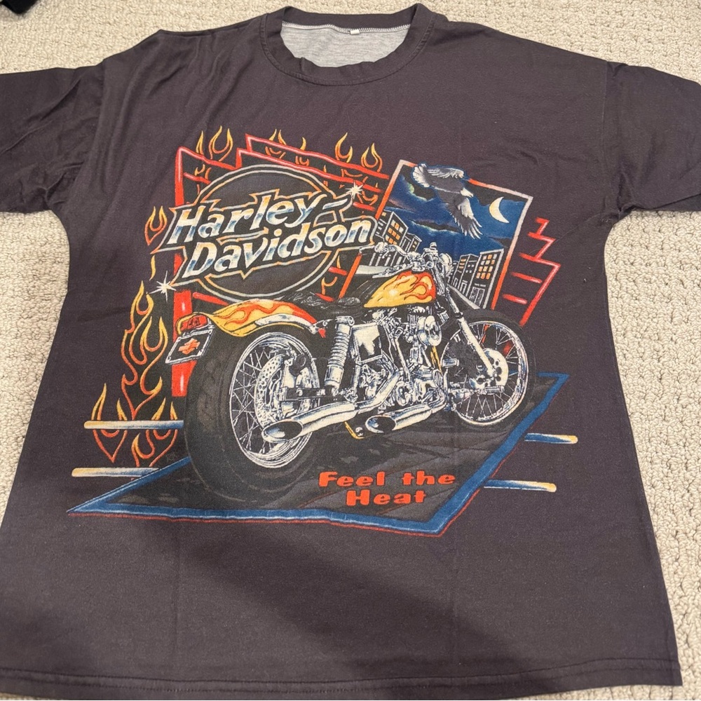 Harley-Davidson Black Tee with Fiery Motorcycle Design